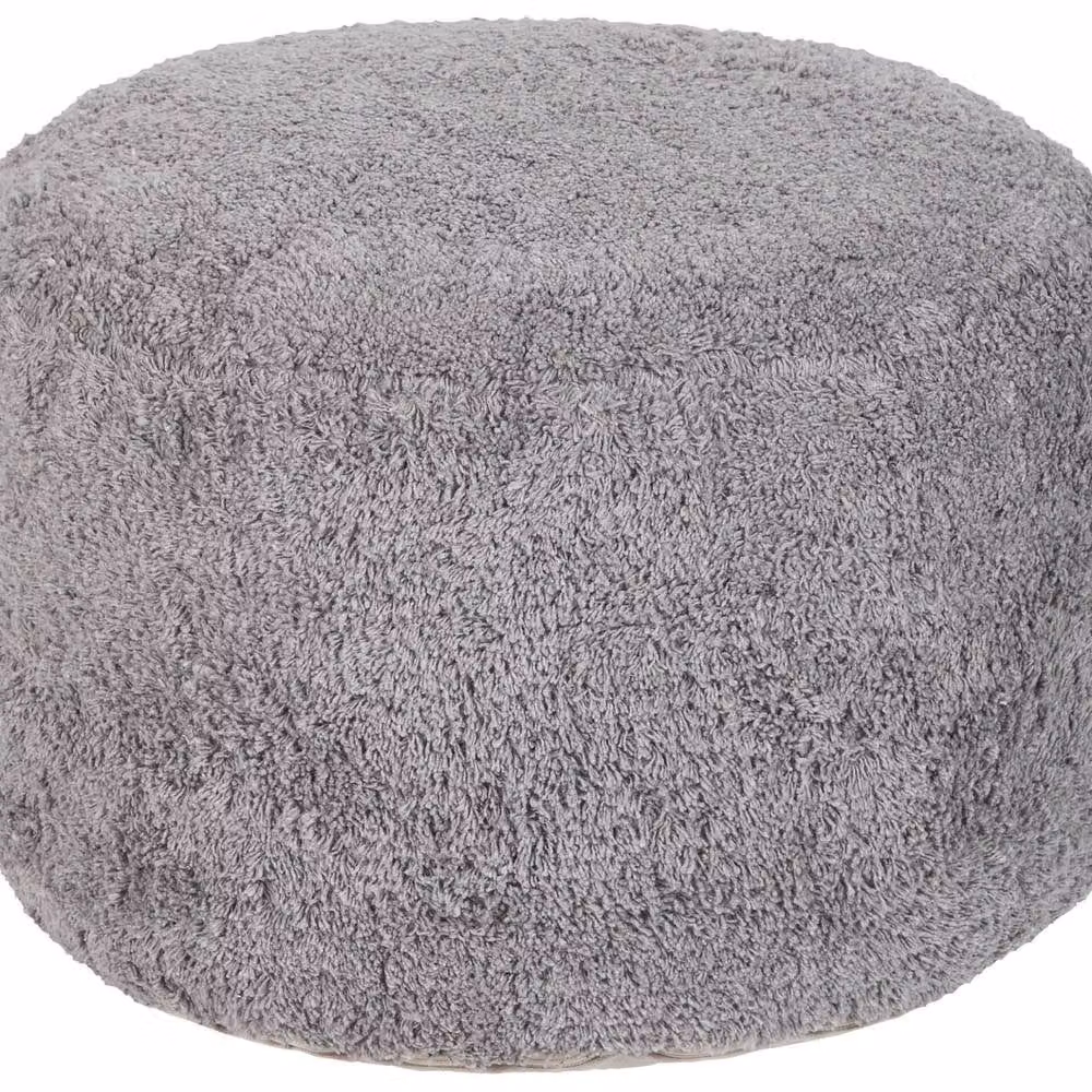 Wyld and Coco Grey Cotton Shaggy Pouffe, W/D/H: 50 x 50 x 35 cm – 2
