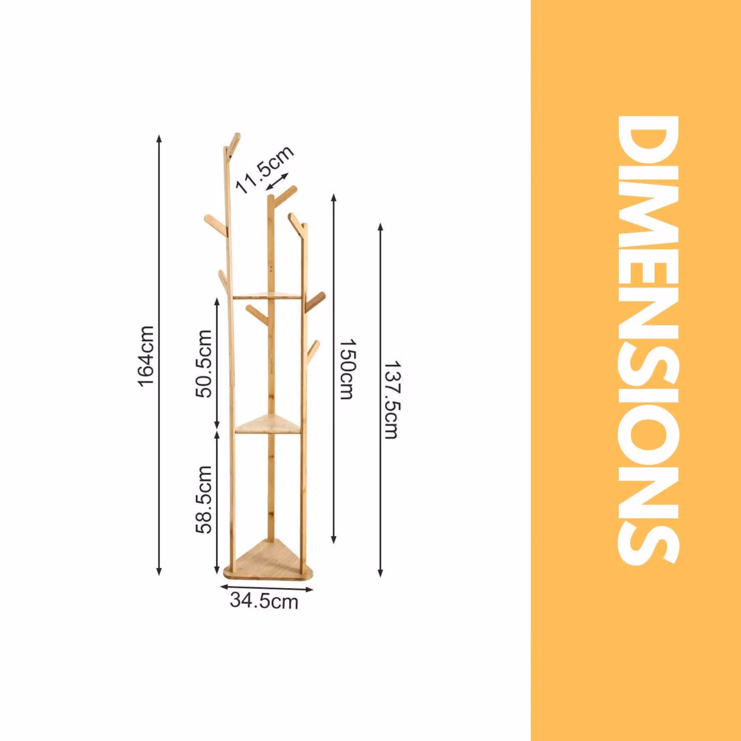 Rafaelo Mobilia Bamboo Coat Stand with 9 Hooks and 2 Shelves in Light Brown – 2