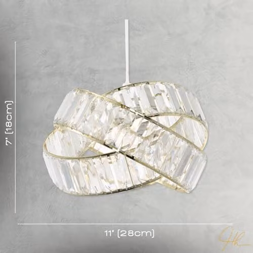 Happy Homewares Modern Three Ring Pendant Light Shade in Gold with Transparent Acrylic Prisms, W/D/H: 18 x 18 x 28 cm – 3