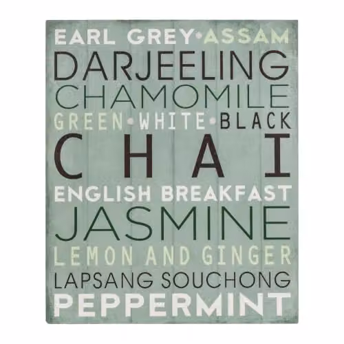 Orsina Chai Wall Plaque, Rustic Multicolour Wood Sign with Blue Typography