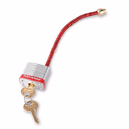 Master Lock Red Safety Padlock with Flexible Braided Steel Cable Shackle