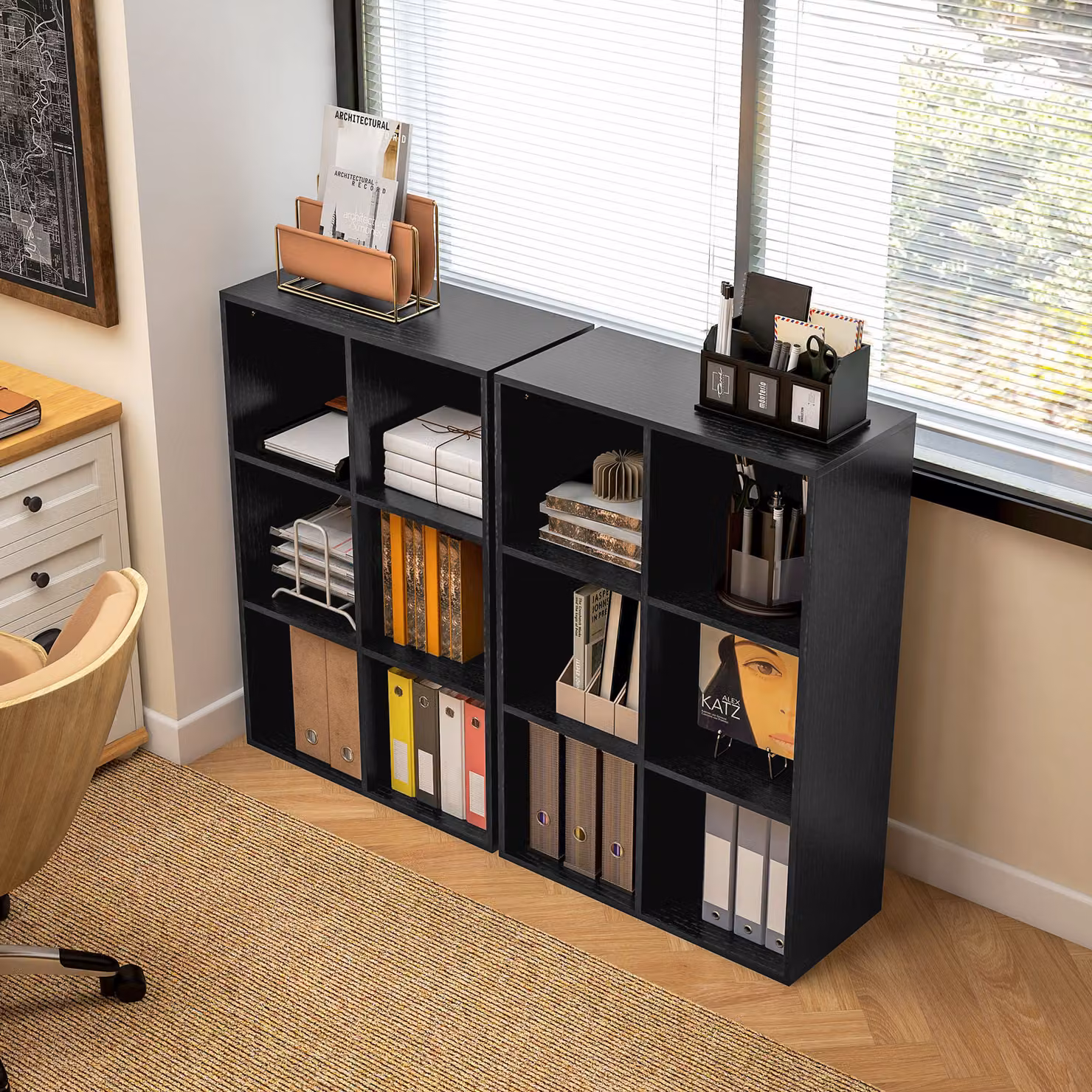HOMCOM Six-Cube Freestanding Bookcase in Black Wood Effect – 7