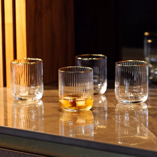 Mikasa Set of 4 Lead-Free Crystal Tumbler Glasses, 400 ml, Transparent with Gold Details