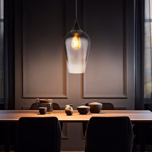 Netlighting Lavus Dome Pendant Light in Black and Chrome with Transparent Glass Shade, Height: 120 cm, Diameter: 18 cm – 2