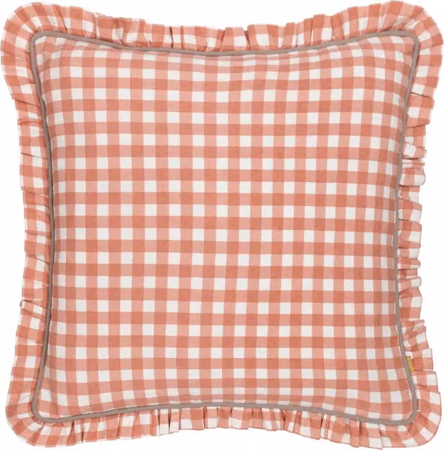 Maude Gingham Reversible Piped Feather Rich Cushion in Rose Pink