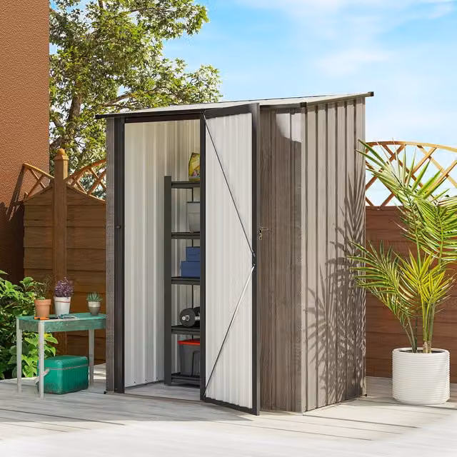 Outsunny Pent Metal Outdoor Storage Shed in Grey