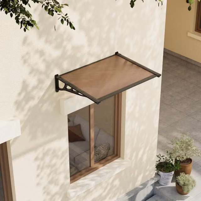 Livingandhome Overdoor Awning Rain Canopy in Brown, Width: 120 cm