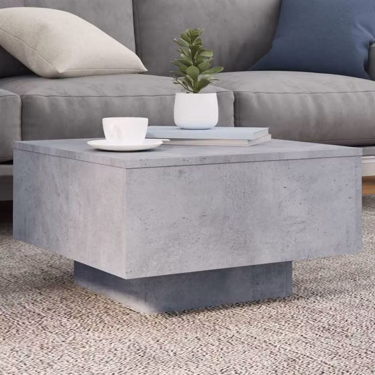 Berkfield Home Modern Square Coffee Table with LED Lights in Concrete Grey, W/D/H: 55 x 55 x 31 cm