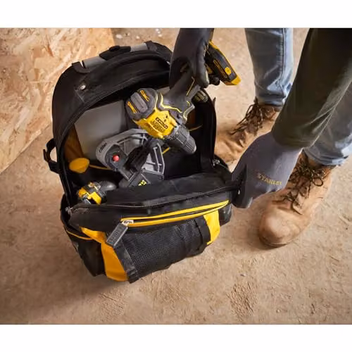 Stanley Fatmax Heavy-Duty Tool Bag Backpack on Wheels with Strap, Black and Multicolour – 7
