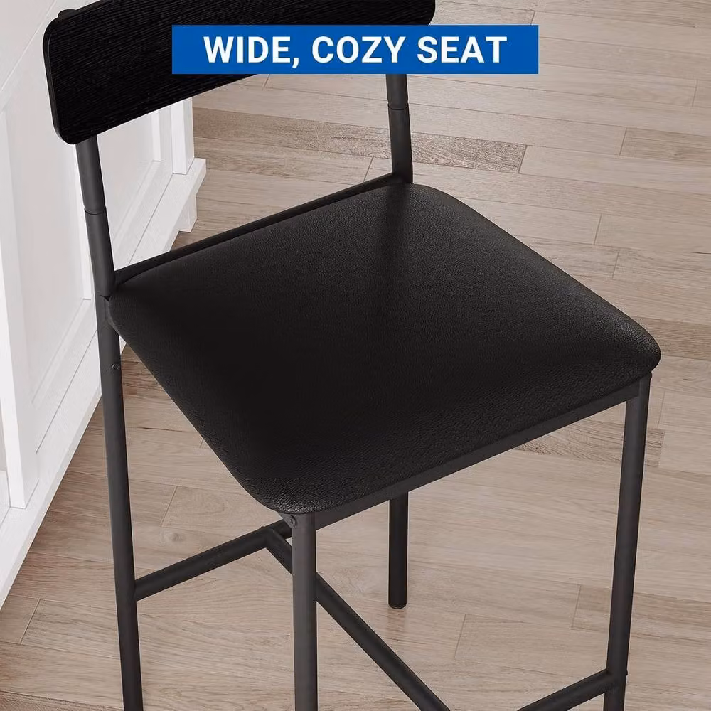 London Boutique Set of 4 Modern Counter Height Bar Stools in Black Synthetic Leather – 6