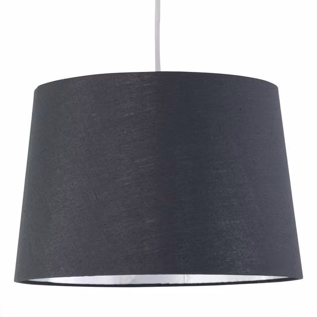 First Choice Lighting Zoey Grey and Silver Fabric Cylinder Easy Fit Pendant Lamp Shade – 1