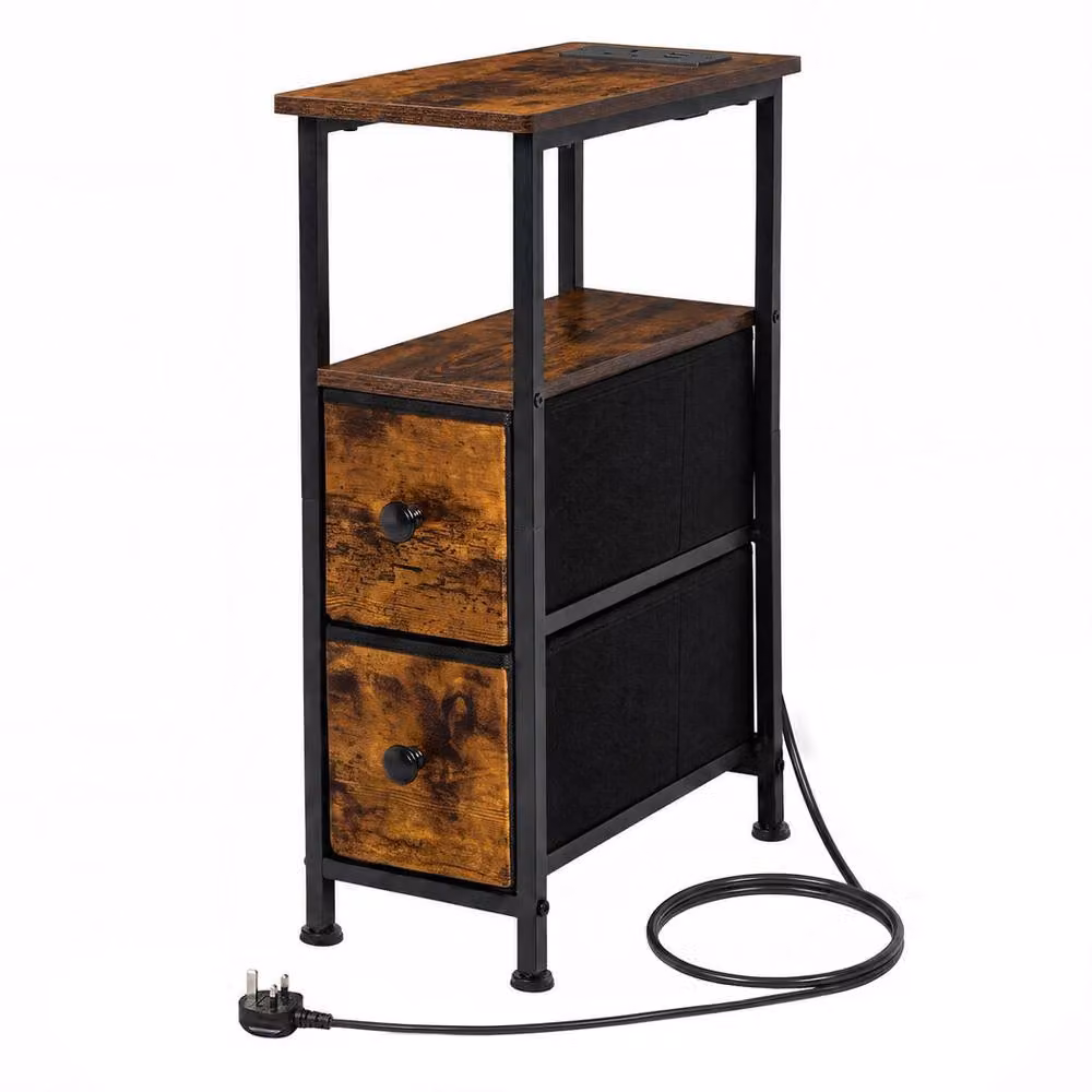 Levede Modern Brown Wood Bedside Table with Integrated LED Lighting – 2
