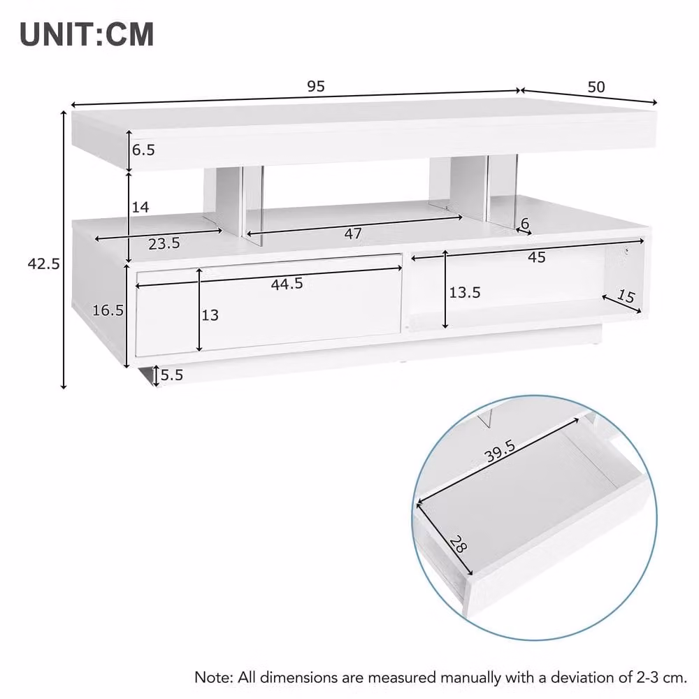 Rolipo Smart LED White High Gloss Coffee Table with 2 Drawers – 2
