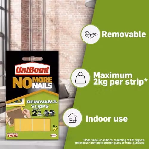 Unibond No More Nails Removable Picture Hanging Strips, Double Sided Adhesive Tape, Yellow, Pack of 10 – 3