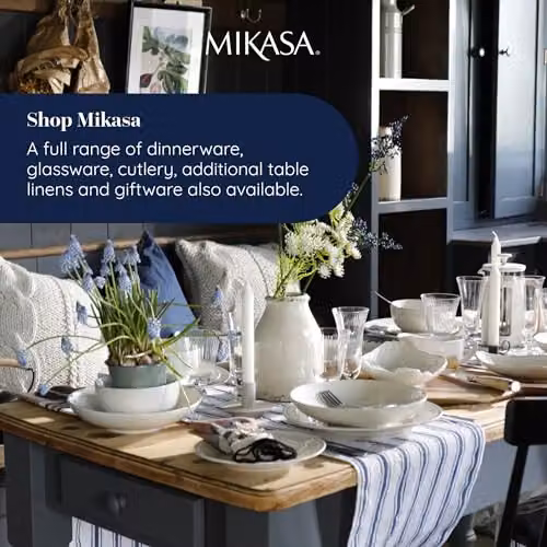 Mikasa Cotton and Linen Striped Table Runner in White and Blue, W: 230 cm, H: 34 cm – 4
