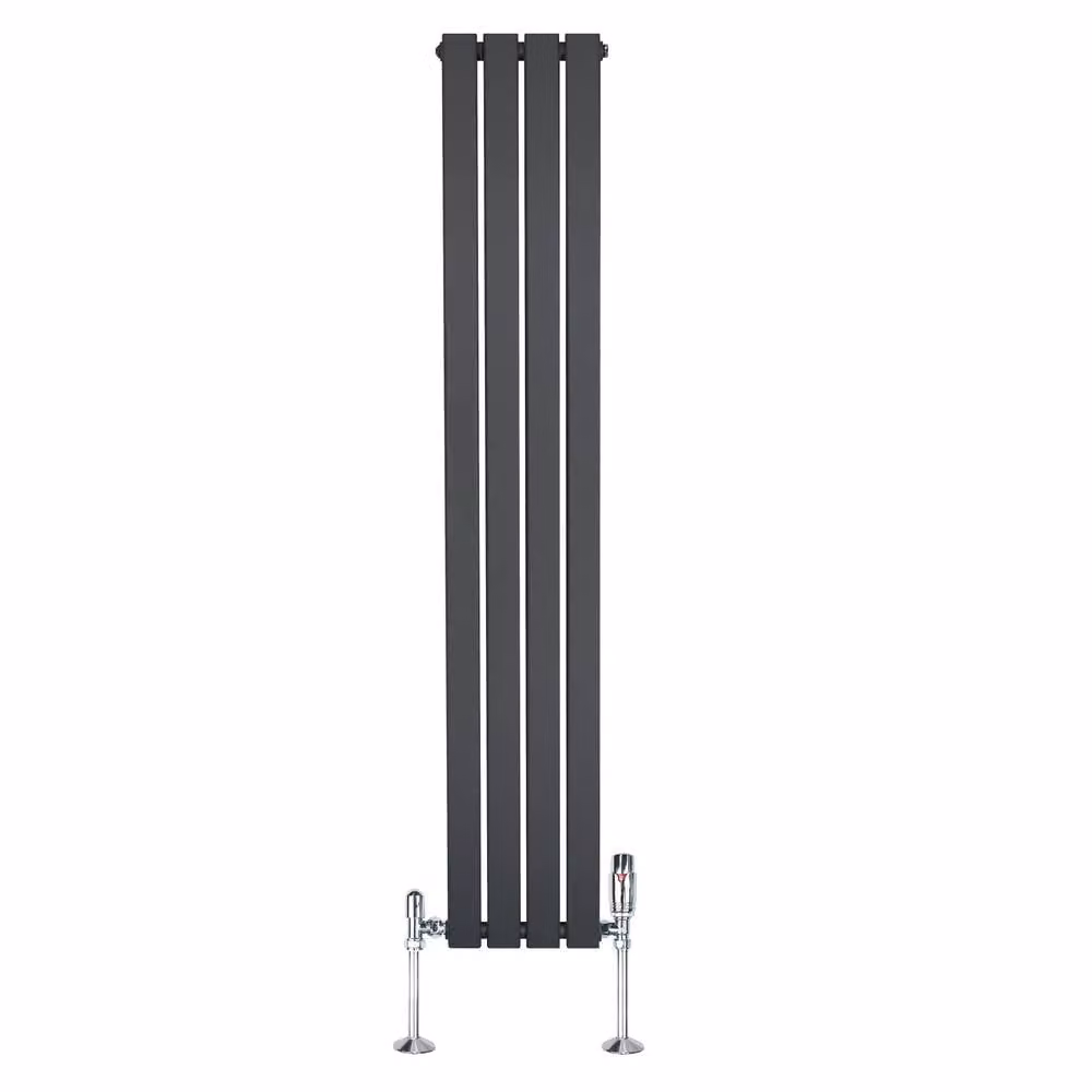 Monstershop Flat Single Column Steel Radiator with Integrated Valves and Thermostat Head, Anthracite Grey, H: 160 cm, W: 28 cm – 2