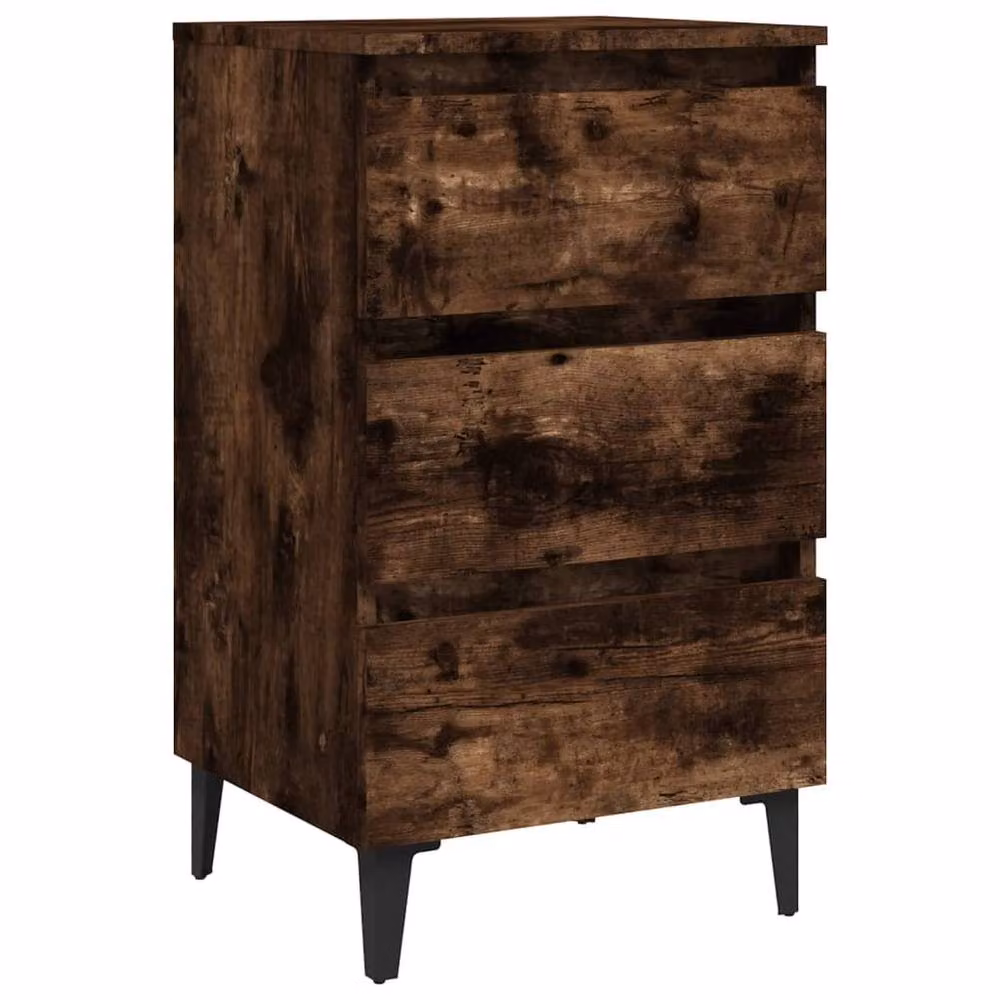 Berkfield Home Sturdy Bed Cabinet in Smoked Oak Brown with Metal Legs W/D/H: 40 x 35 x 69 cm – 2