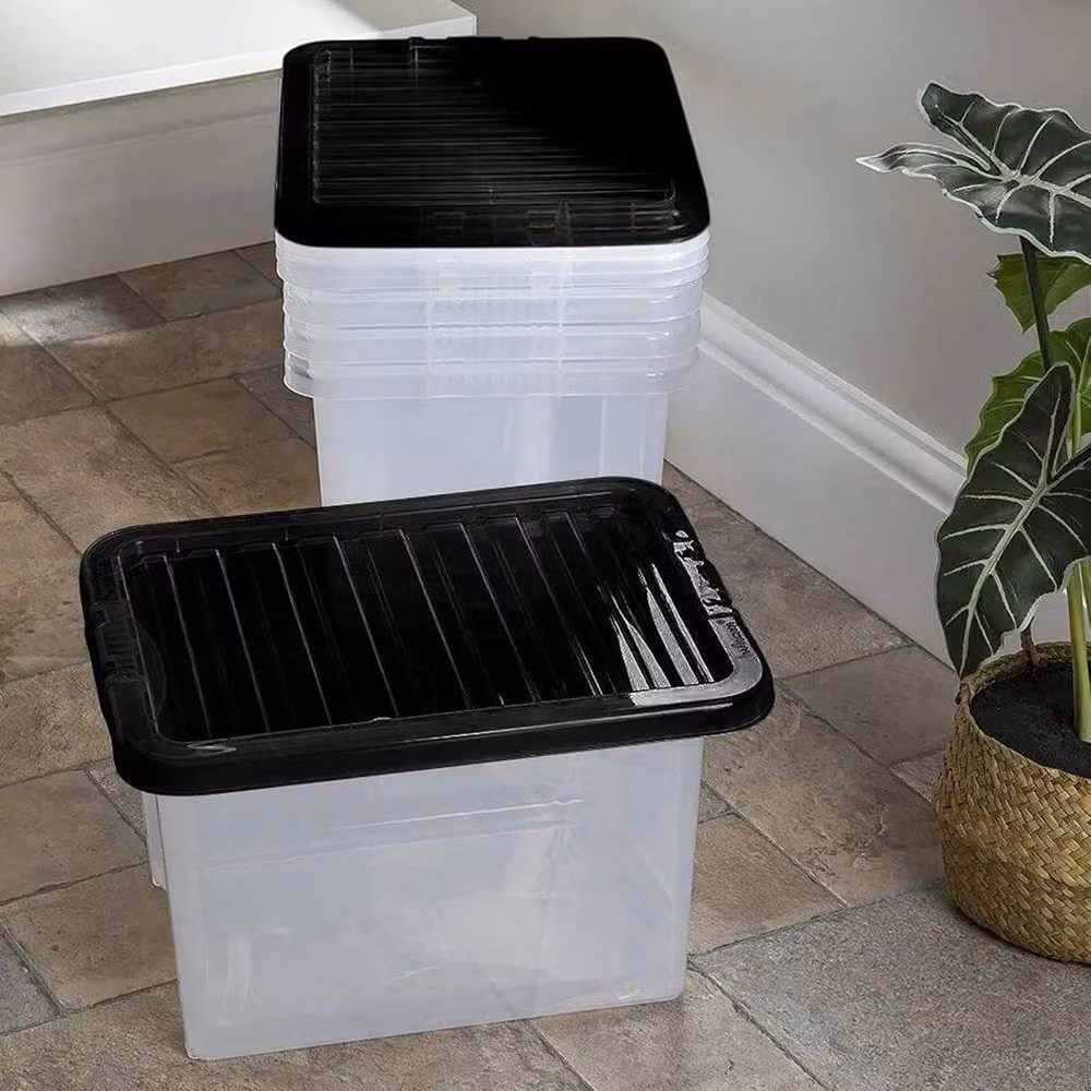 SPETLEK 50L Plastic Storage Box with Lid, Black and Transparent, Stackable – 3