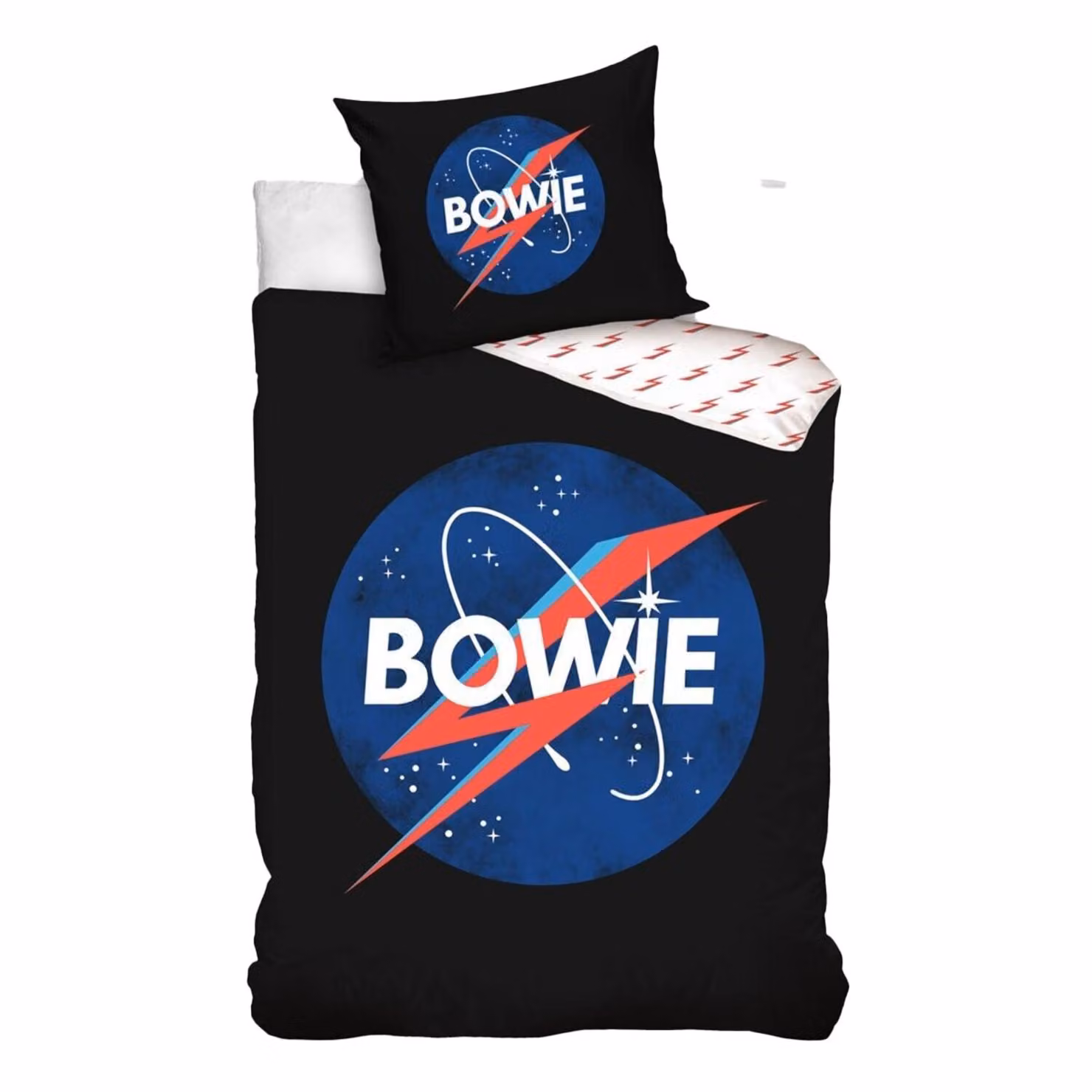 David Bowie Reversible Cotton Graphic Duvet Cover and Pillowcase Set in Black, White and Red – 2