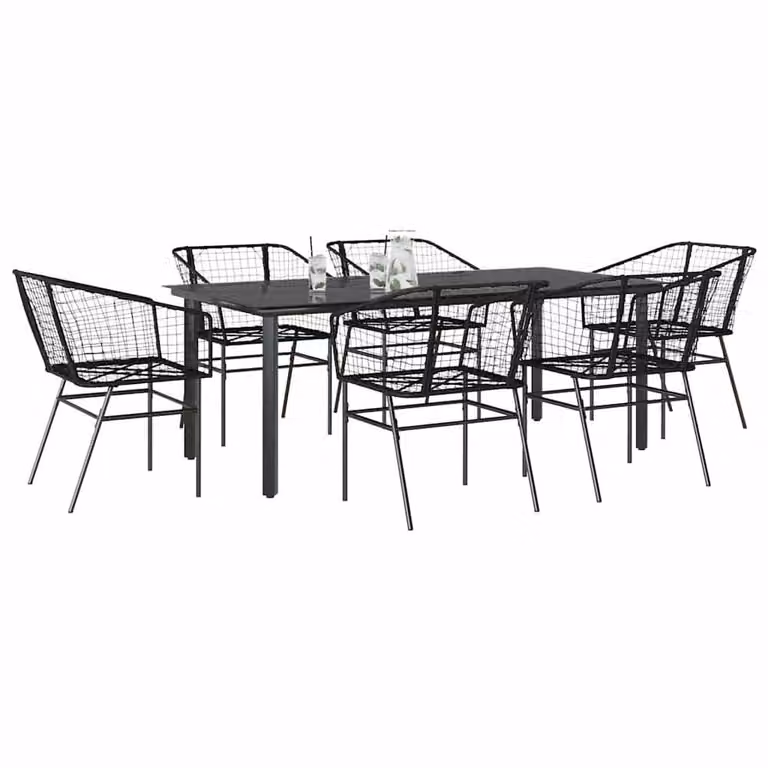Berkfield Home Beautiful 7 Piece Black Poly Rattan and Glass Garden Dining Set