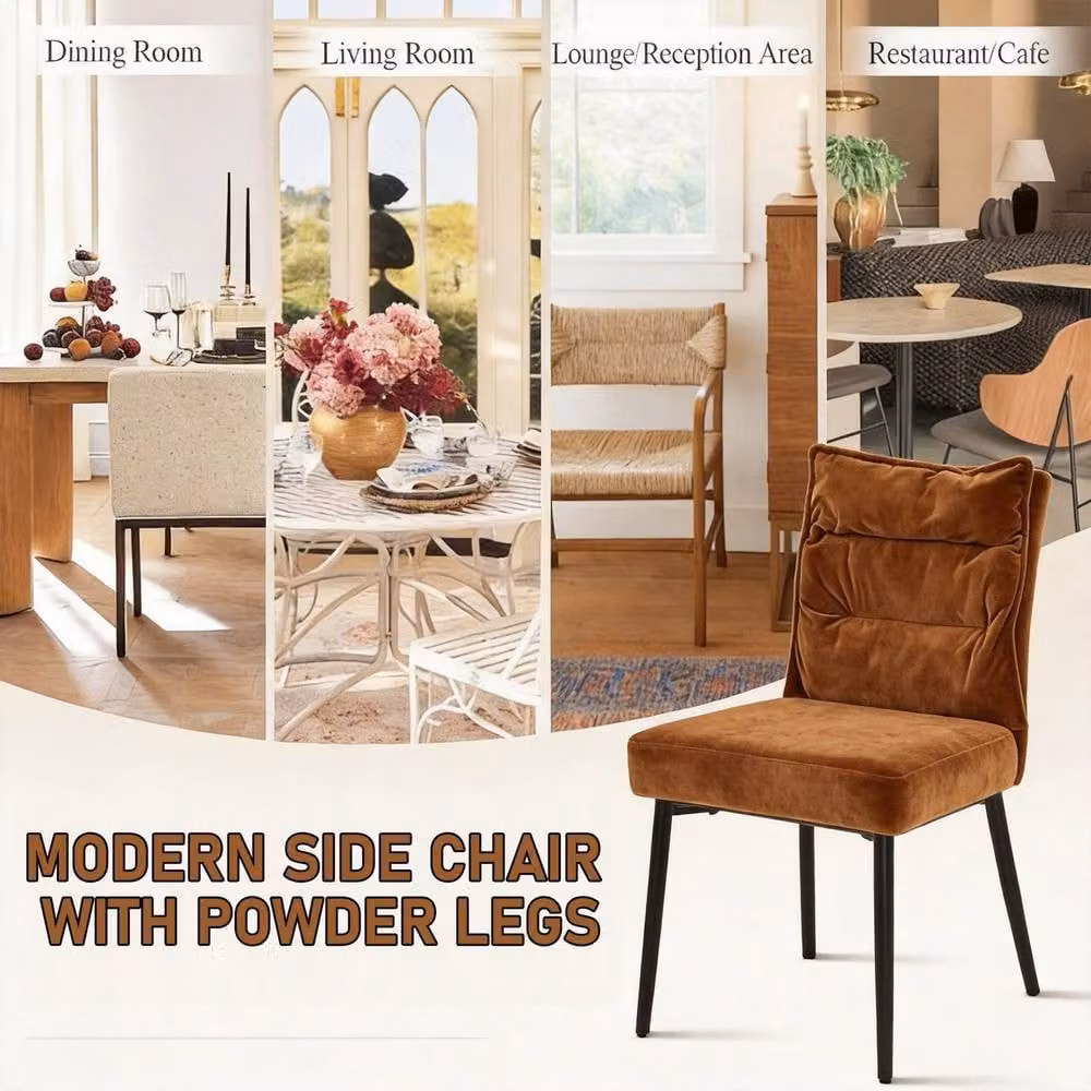 FURNITURE ONE Set of 2 Modern Upholstered Fabric Dining Chairs in Beige and Brown with Metal Frame – 5