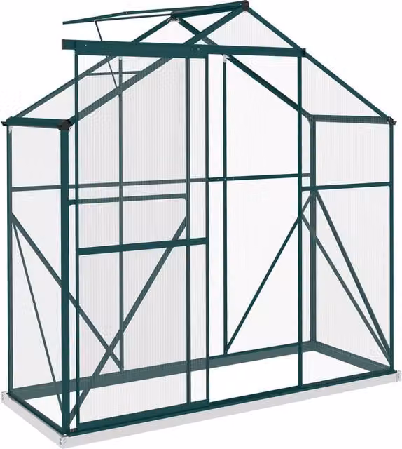 OUTSUNNY Aluminium Polycarbonate Greenhouse in Green with Sliding Windows and Rain Gutters, W/D/H: 183 x 76 x 213 cm – 1