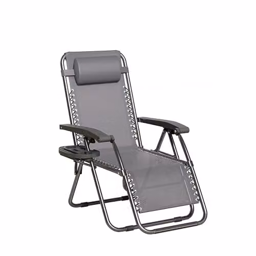 MCC Direct Zero Gravity Reclining Sun Lounger with Textilene Fabric, Cup Holders and Adjustable Headrest, Black and Grey – 1