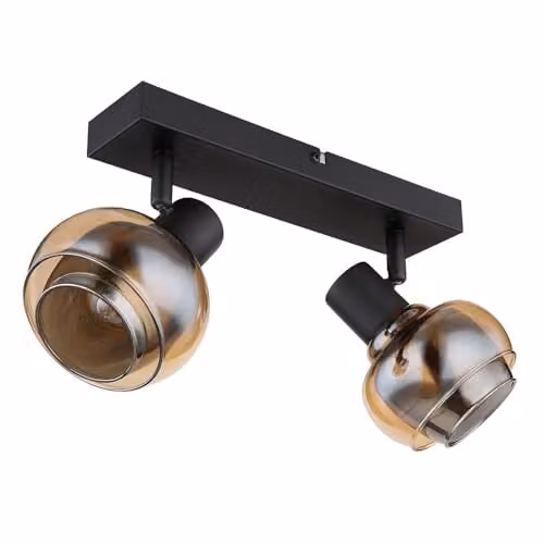 Netlighting Tokki Twin Ceiling Spotlight in Matt Black with Amber Glass Shades, 2x E14