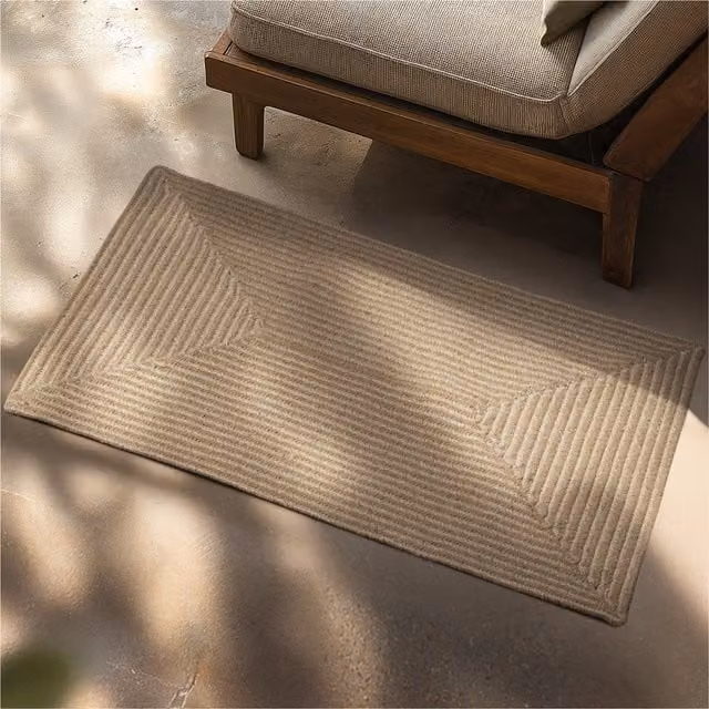 Tectake Boho Style Geometric Jute and Polyester Blend Flat Weave Rug in Brown and Beige