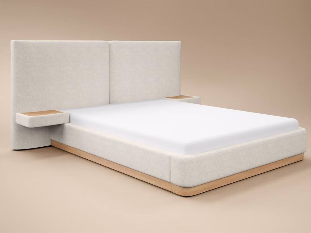 Solace+Co Vera Hotel Bed with Bedside Tables in Beige and White, W/D/H: 140 x 200 cm – 3