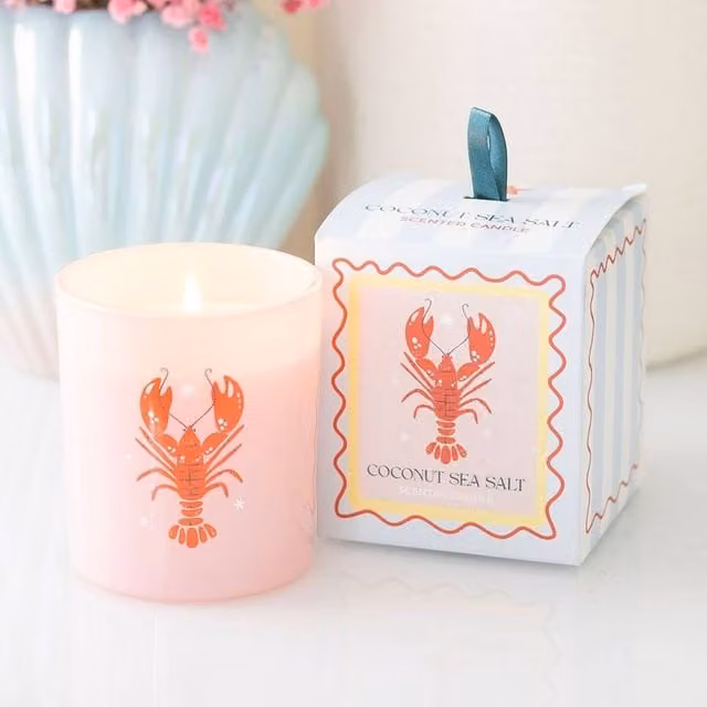 Uniqueful Pastel Lobster Coconut & Sea Salt Candle in Pink