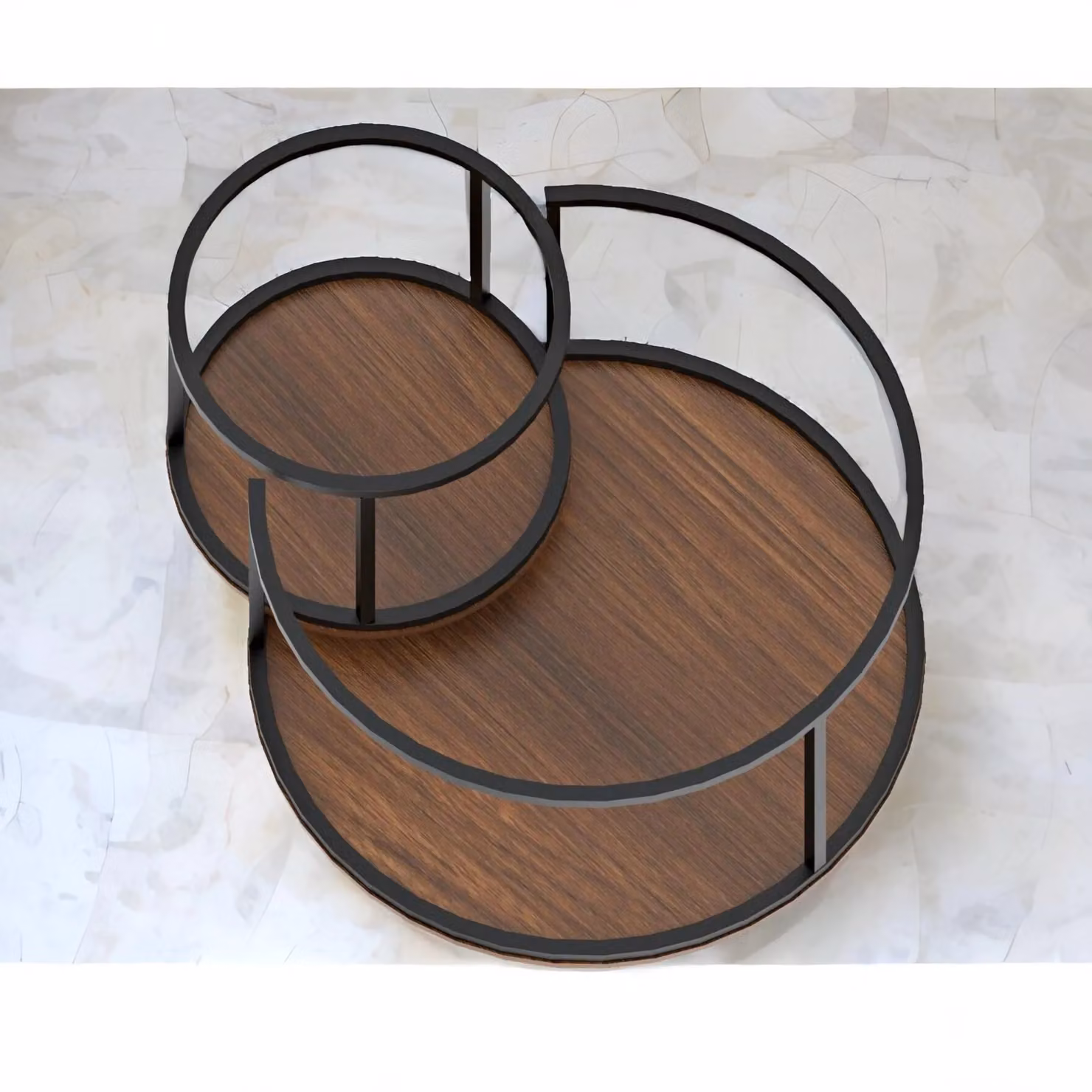 Rafaelo Mobilia Industrial Round Nesting Tables Set in Brown and Black – 3