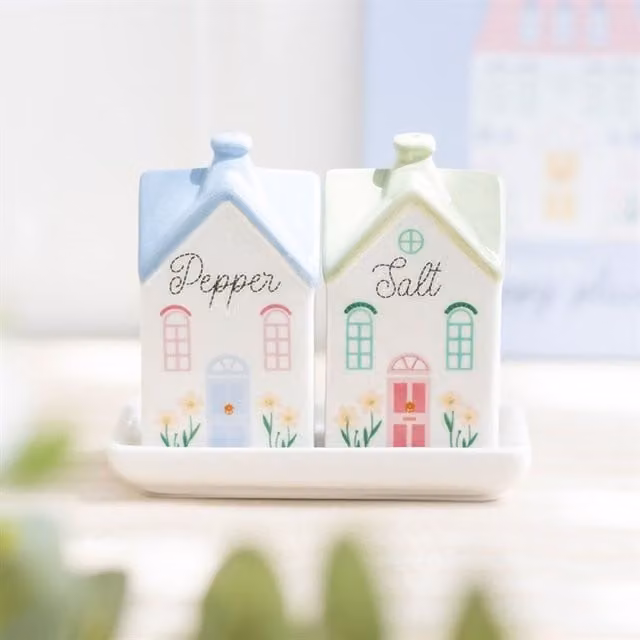 KDMK Floral Multicolour Townhouse Salt and Pepper Shakers Set in White
