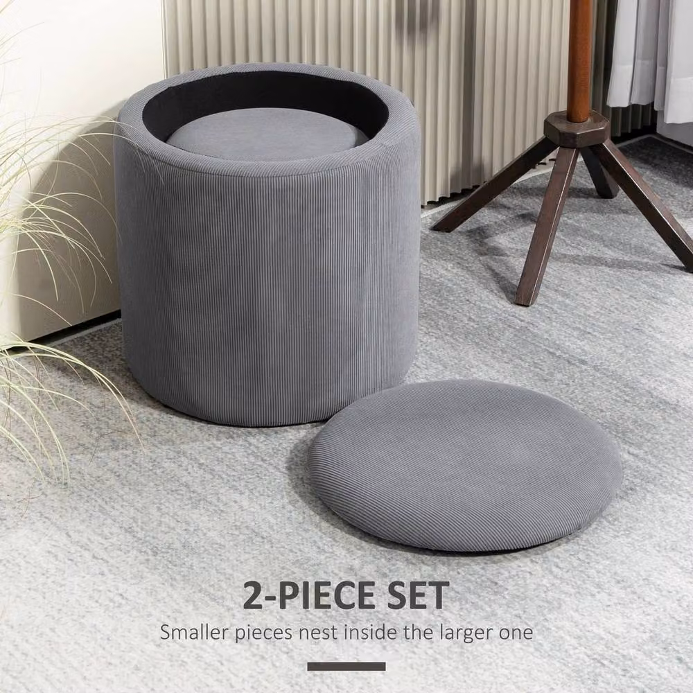 EONLION Grey Fabric Storage Ottoman with Removable Lid – 3