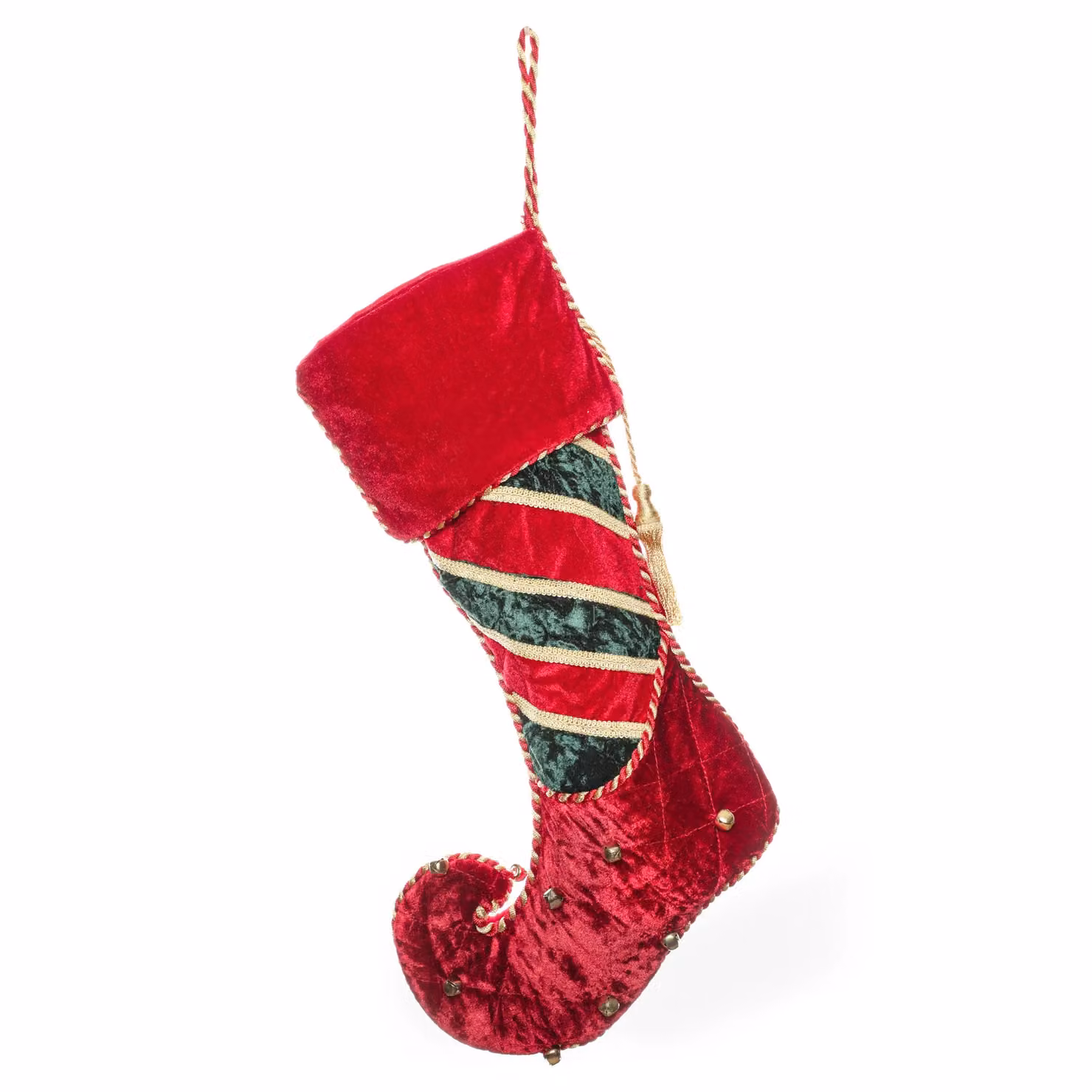 Dibor Set of 2 Red and Gold Jingle Bell Velvet Christmas Stockings – 2