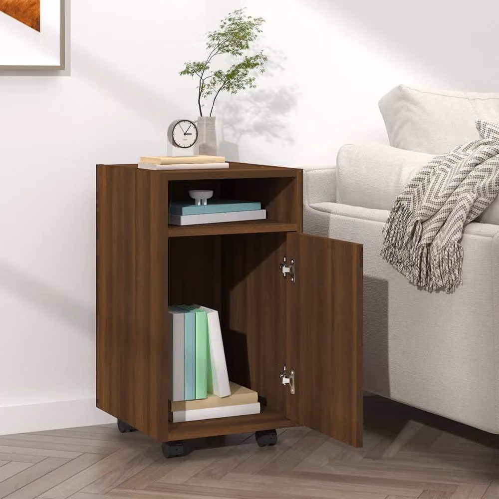 Berkfield Home Side Cabinet with Wheels in Brown Oak, W/D/H: 33 x 38 x 60 cm – 5