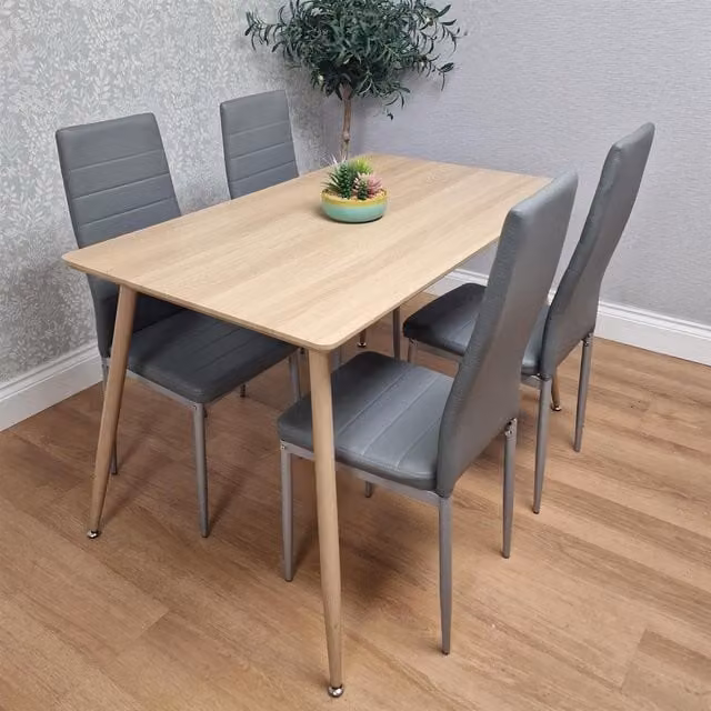 Kosy Koala Modern Dining Table Set with 4 Grey Faux Leather Chairs in Beige, W: 120 cm, D: 70 cm