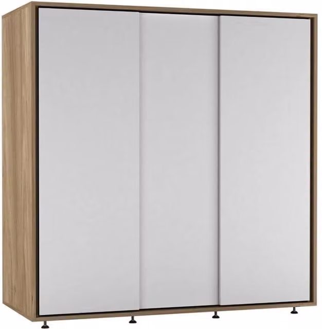 FORGEVIO Modern Wardrobe with Hanging Rail and Hinged Doors in Light Oak and White