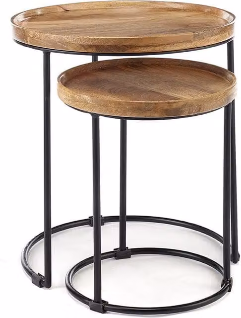 Elm Home And Garden Round Nest of Two Tables in Black and Brown Solid Mango Wood – 1