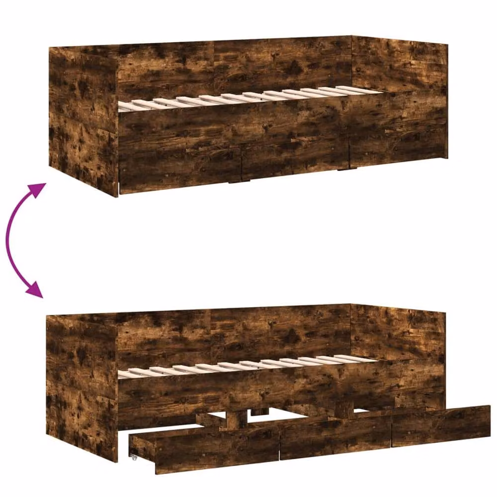 Berkfield Home Versatile Daybed with Drawers in Smoked Oak Brown, W/D/H: 200 x 100 x 65 cm – 4