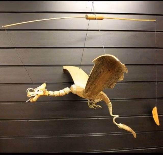 KDMK Large Handmade Natural Coconut Dragon Hanging Mobile in Brown