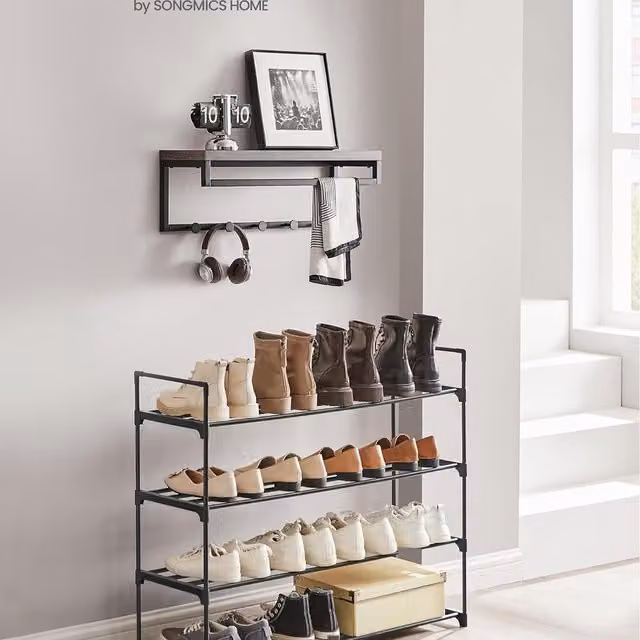SONGMICS 4-Tier Freestanding Shoe Rack Organiser, Black, W/D/H: 92 x 30 x 74 cm