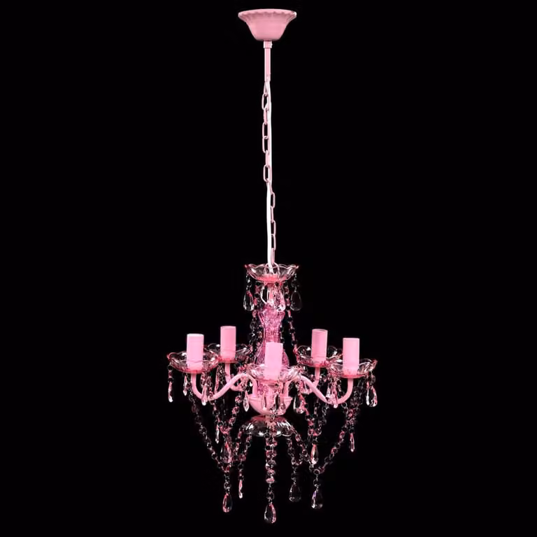 Berkfield Home Crystal Ceiling Light in Pink with 5 LED Bulbs