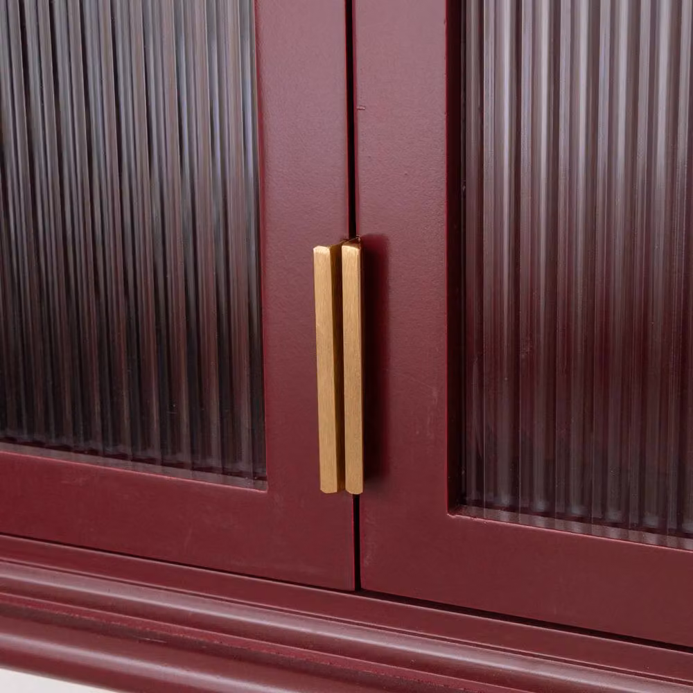 Melody Maison Mulberry Red Reeded Glass Wall Cabinet in Dark Red – 3