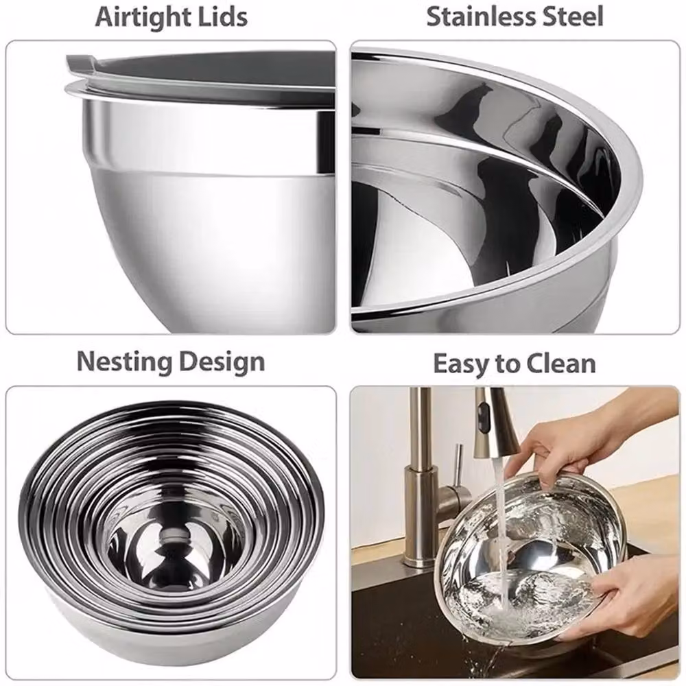 Nordara 14 Pack Stainless Steel Round Mixing Bowl Set with Lids in Silver – 3