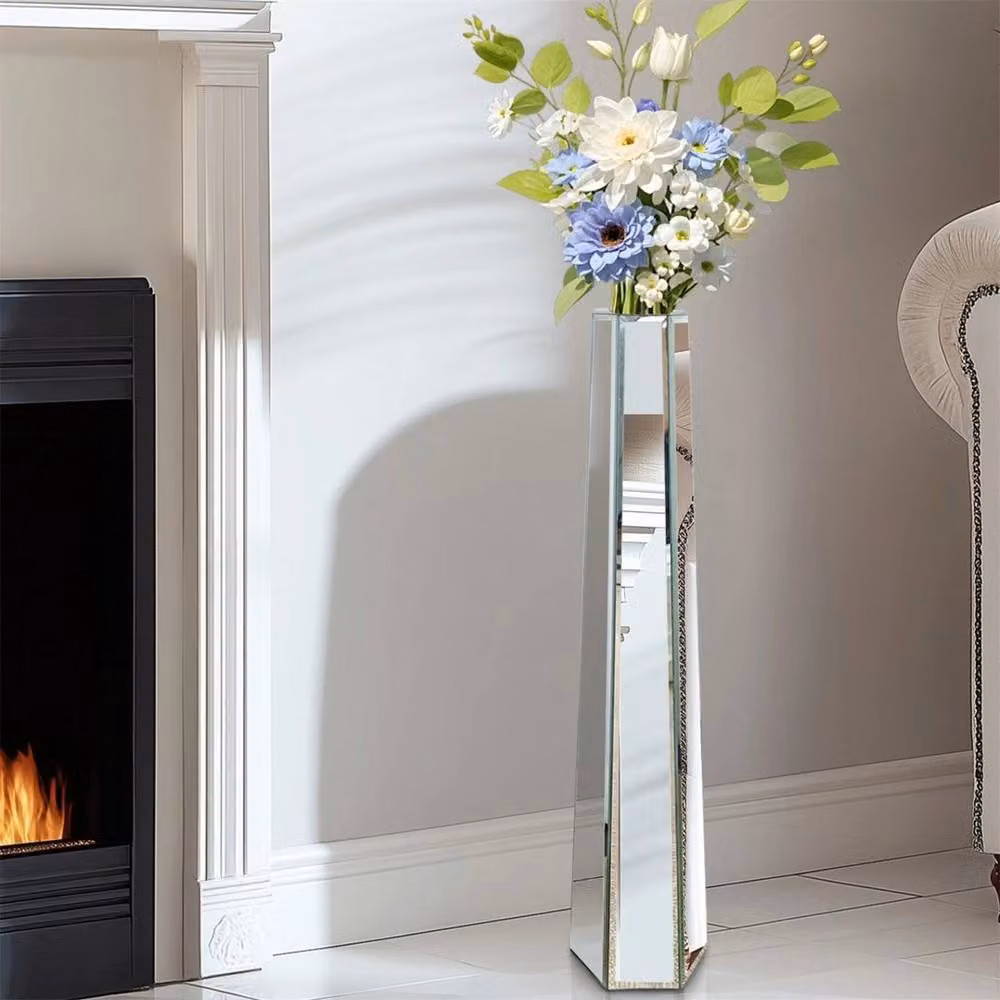 FLAVORA Modern Silver Glass Decor Vase, H 100 cm x W 15 cm x D 15 cm – 3