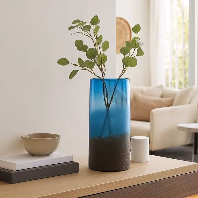Interiors by Premier Visage Blue Extra Small Abstract Face Vase in Transparent Glass