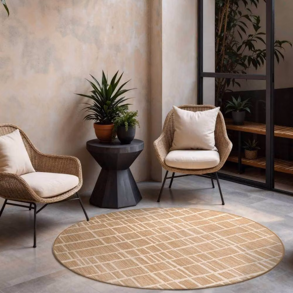 Ted Baker Crouch Round Abstract Indoor Outdoor Rug in Beige, Diameter: 200 cm – 2