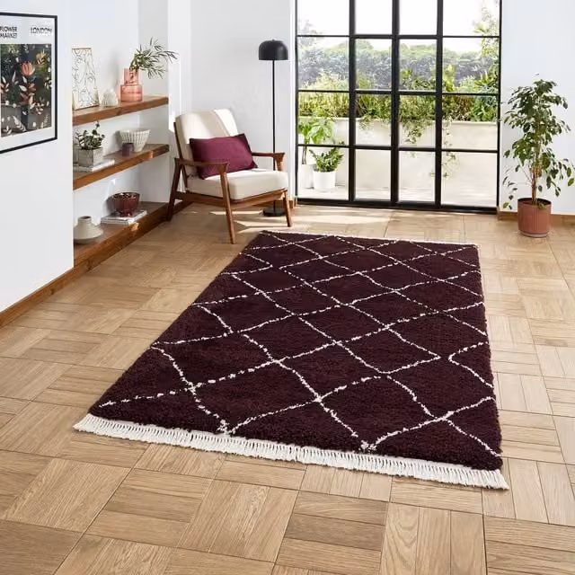 Terrys Boho 5413 Moroccan Shaggy Rectangular Rug in Purple