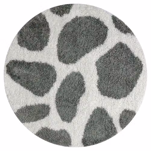 THE RUGS Soft Shaggy Round Area Rug with Modern Animal Print in Sage Green, Diameter: 120 cm – 1